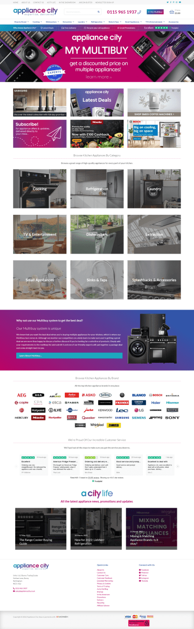 Appliance City new website design screenshot