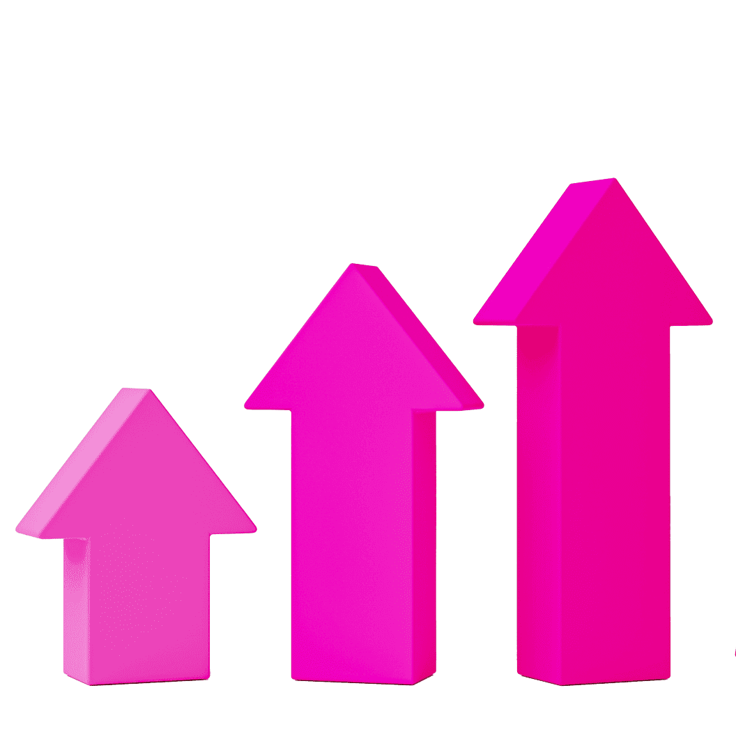 Pink arrows showing upward trend of SEO strategy