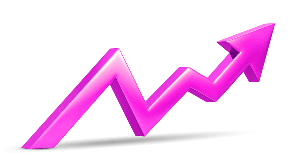 Pink arrow showing upwards trend of SEO Strategy