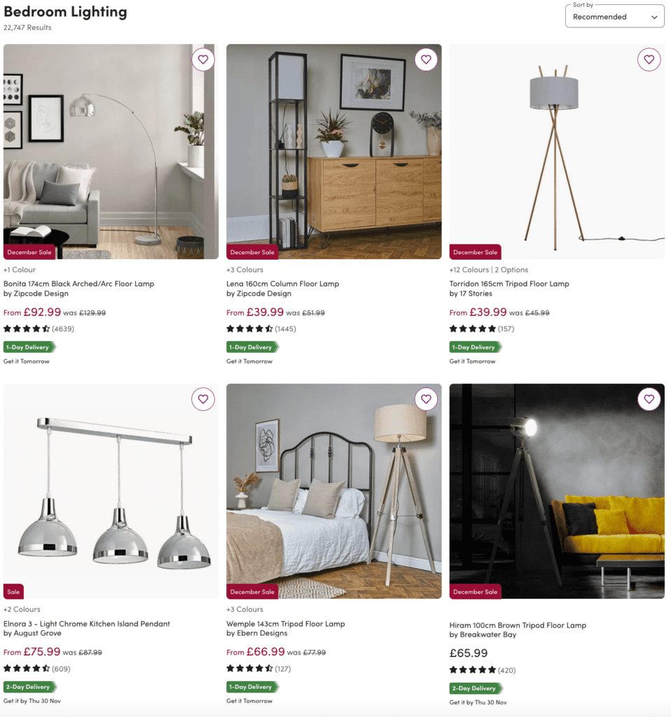 Wayfair bedroom lighting listings