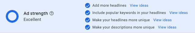 Ad strength message in Google Ads