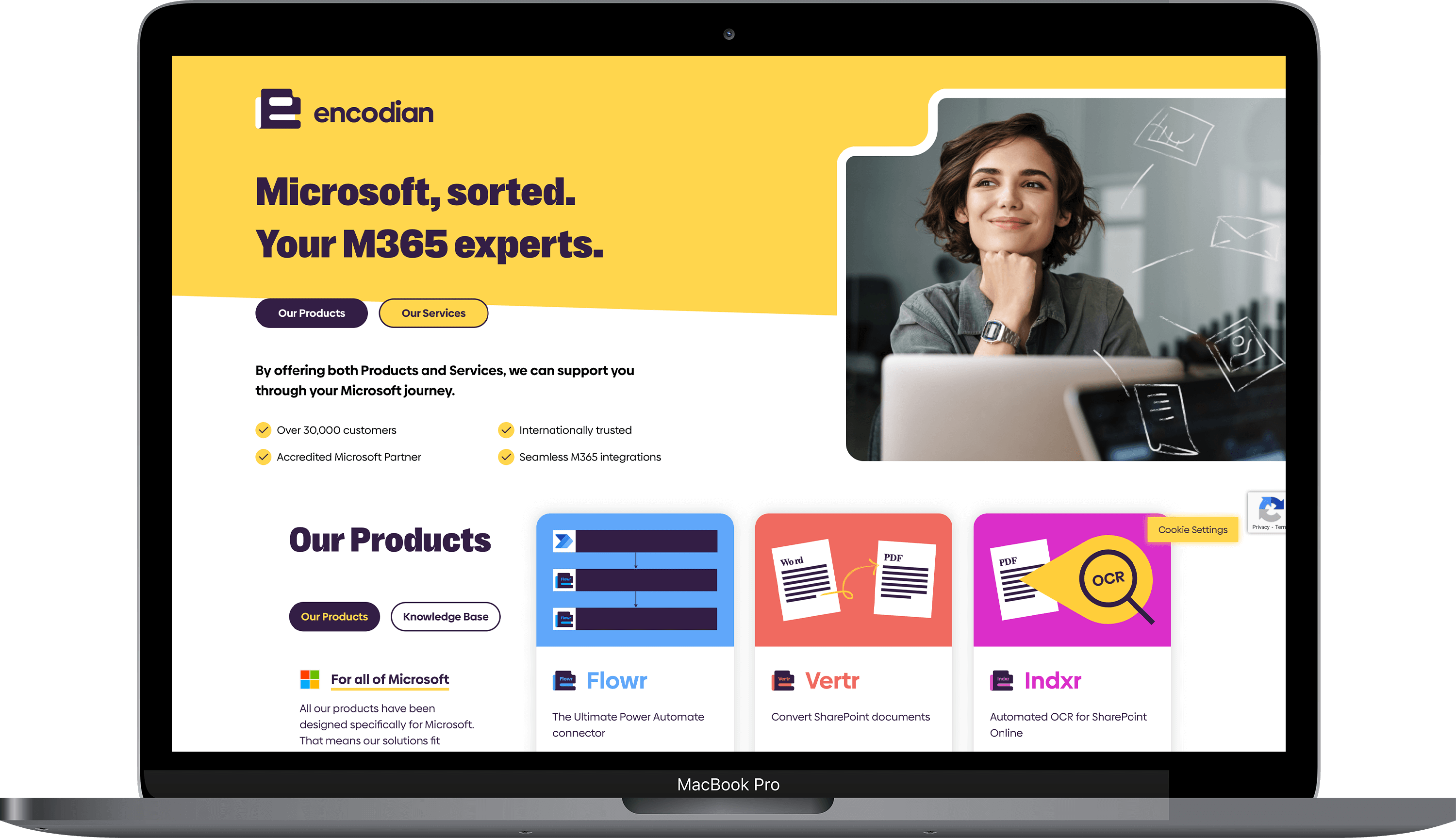 The new Encodian WordPress website on a laptop screen