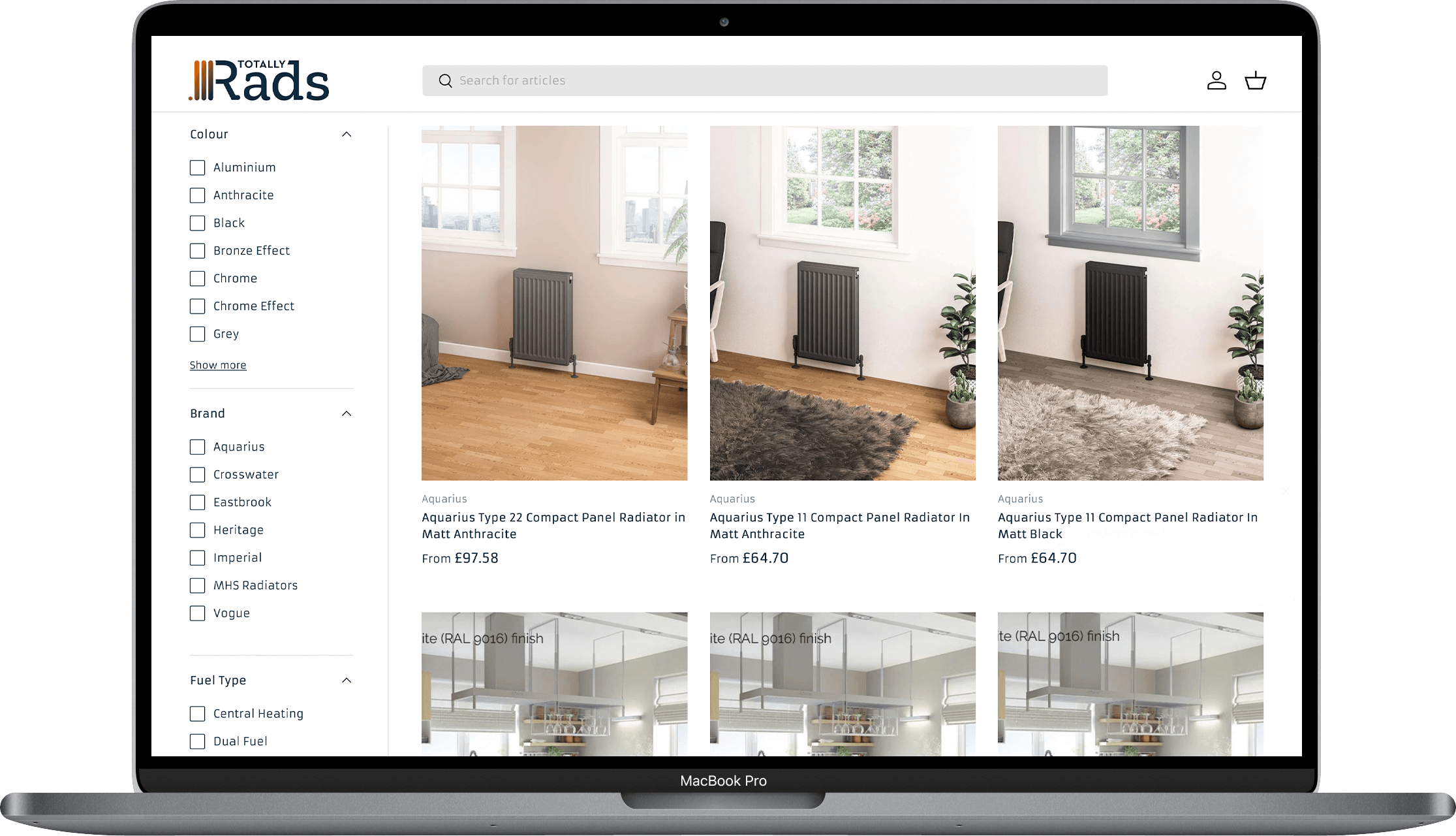 The new Totally Rads Shopify website on a laptop screen