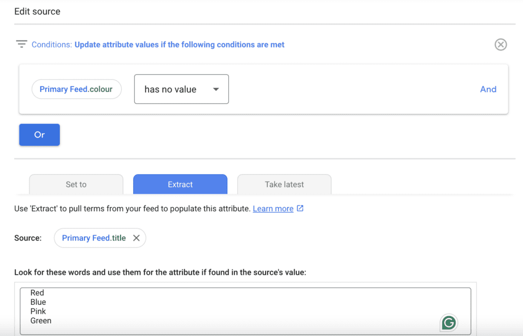 Updating your attribute values to include colours