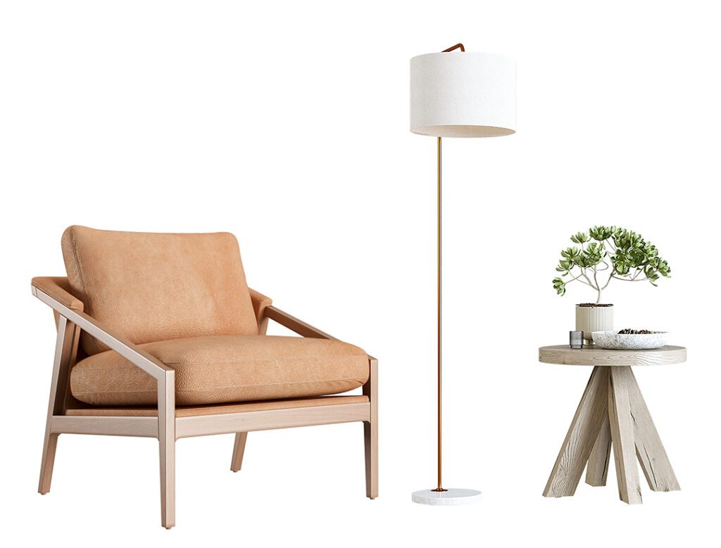 Modern interior furniture set in 3d rendering