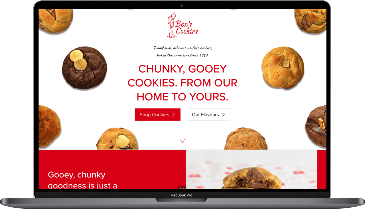 The new Ben's Cookies website on a laptop