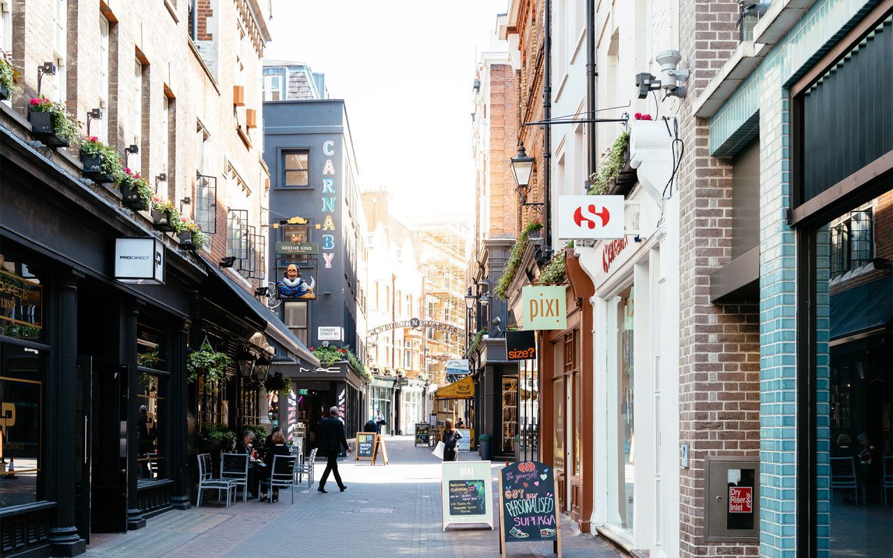Shopping street in Carnaby area in Soho in London