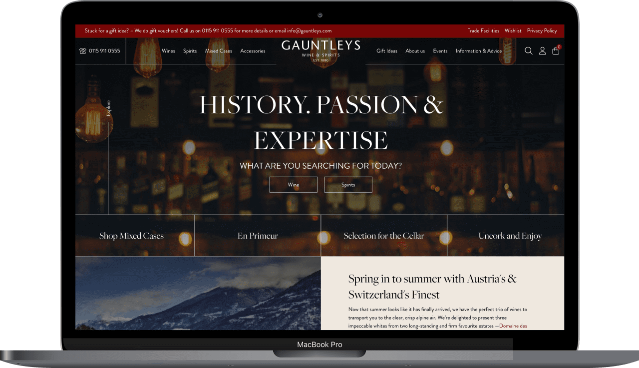 Gauntleys Website on a laptop