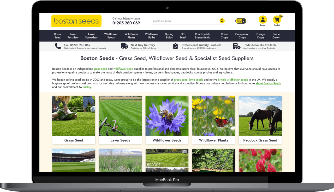 Boston Seeds website on a laptop