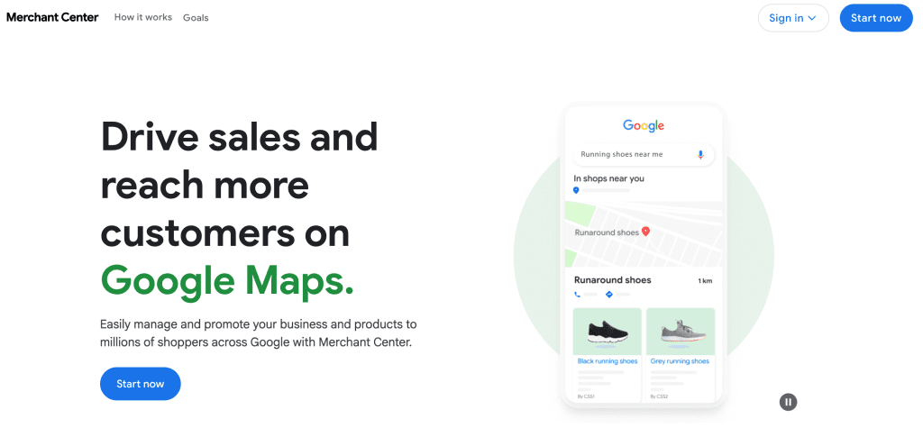 Google Merchant Center homepage