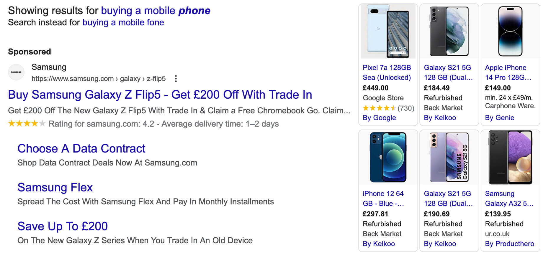 A screenshot of Google's 'Did you mean' search correction feature